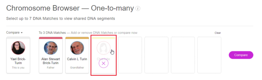 Een DNA-match uit de vergelijkingsset verwijderen (klik om te vergroten)