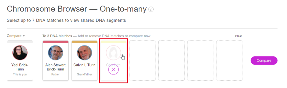Removing a DNA Match from the comparison set (click to zoom)