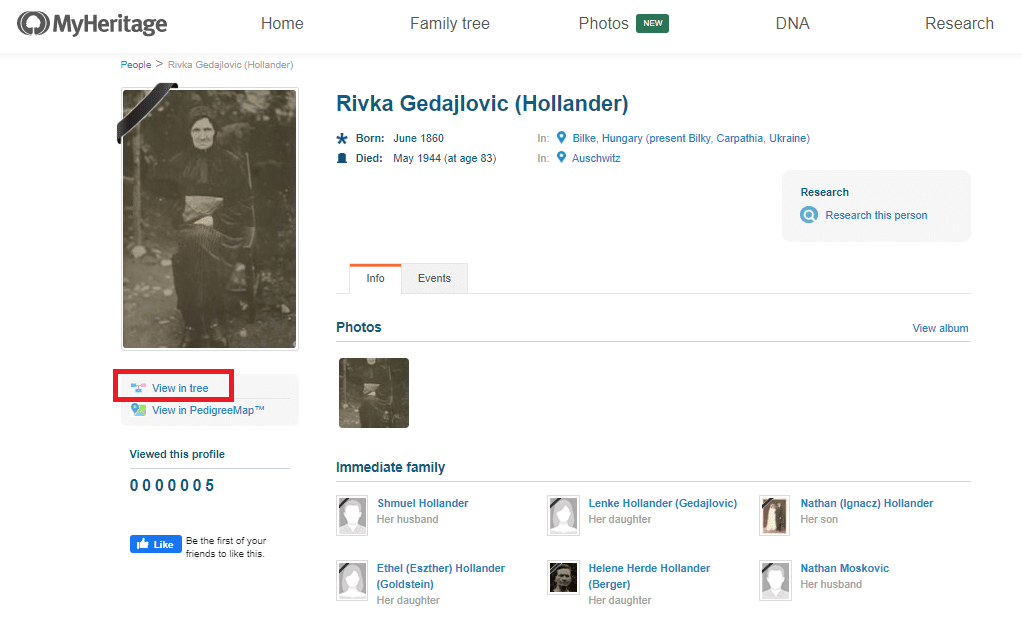 Profile page in the family site