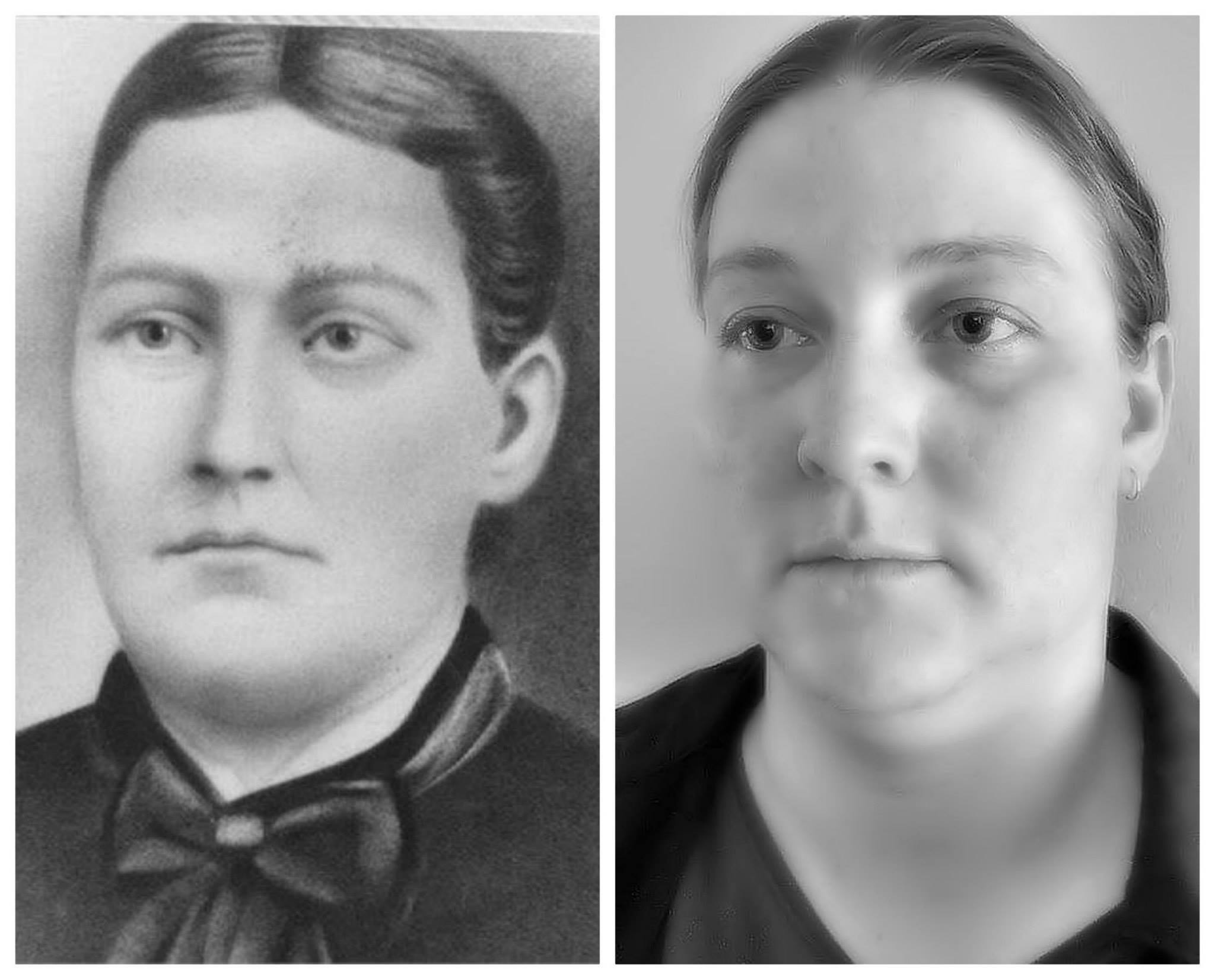 Från vänster, Elzabeth (Diemert) Brown och hennes barnbarnbarnsbarn , Stephanie Brown, född 133 years senare.