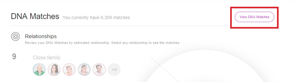 Switching to the DNA Matches tab (click to zoom)