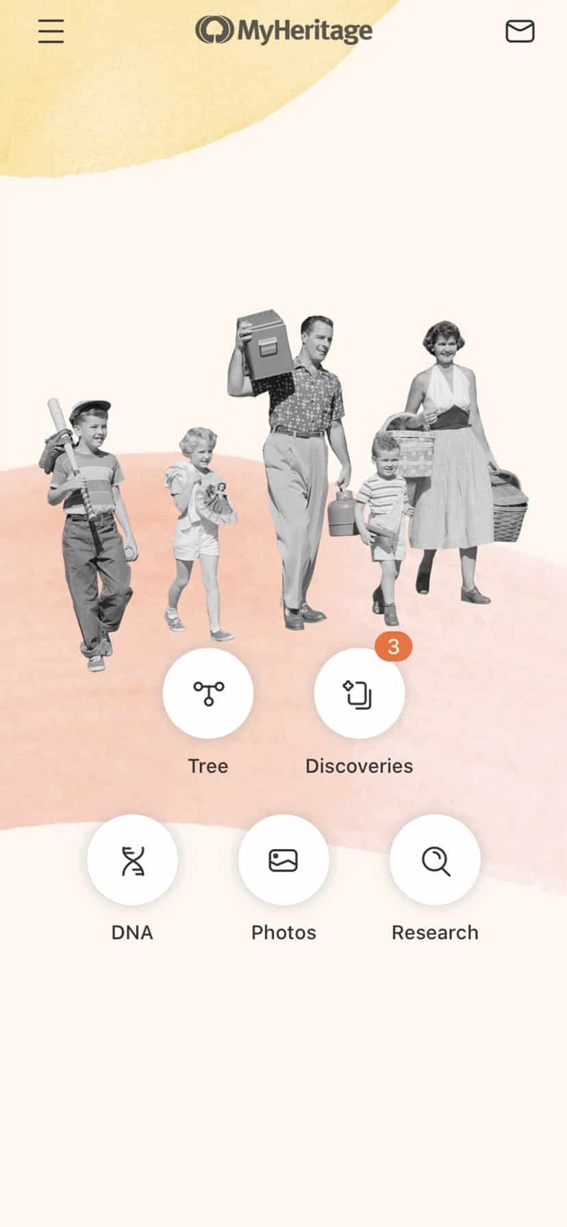 Home screen of the MyHeritage app