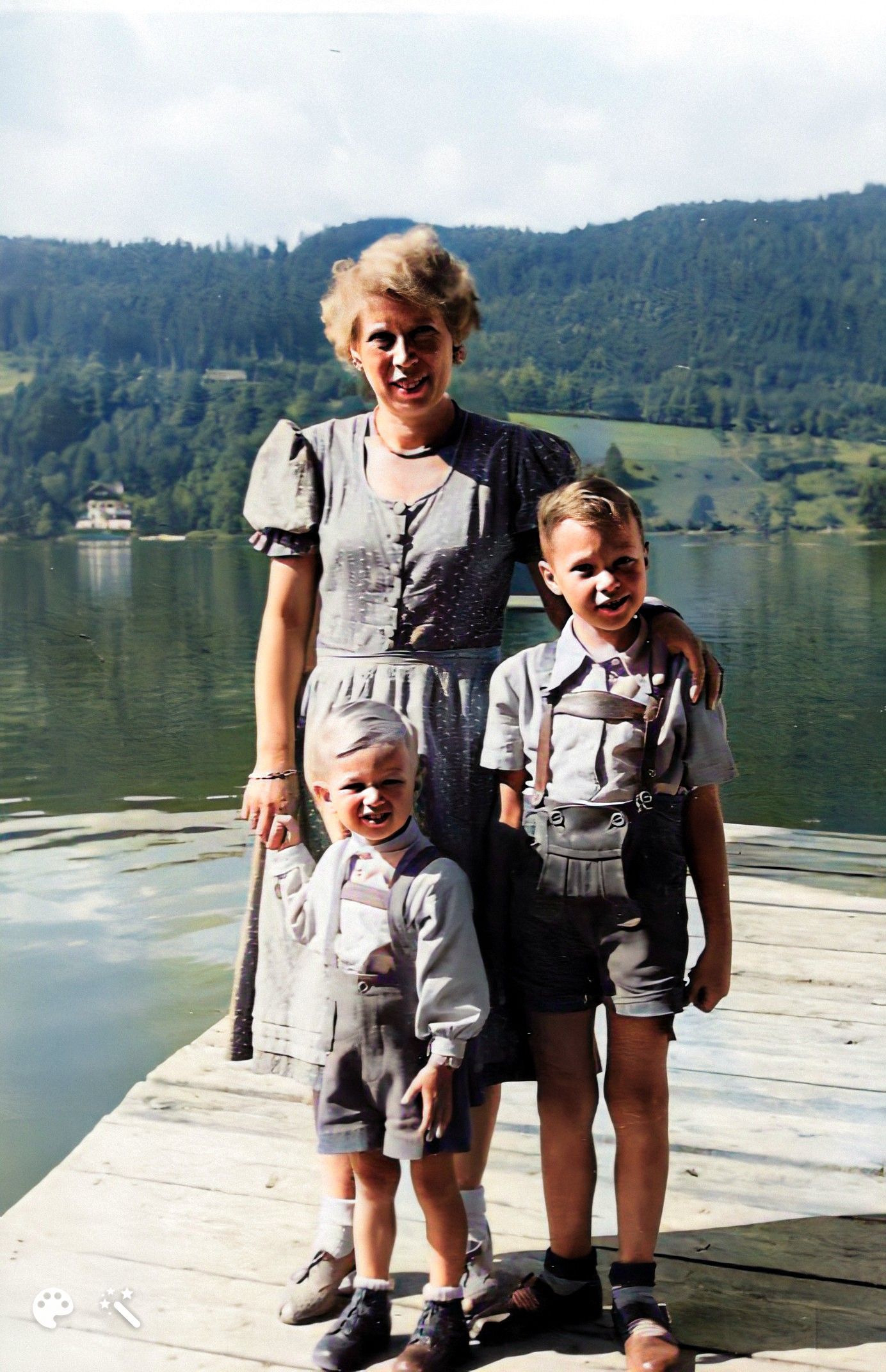 Viktor with his mother and younger brother in 1953. Photo enhanced and colorized by MyHeritage