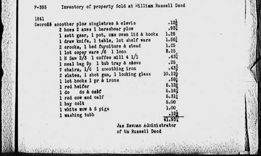 Inventory of property of William Russell, Dr. Phil’s 3rd great-grandfather.