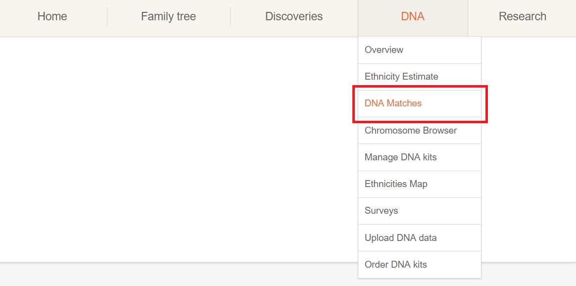 Accessing the DNA Matches page (click to zoom)