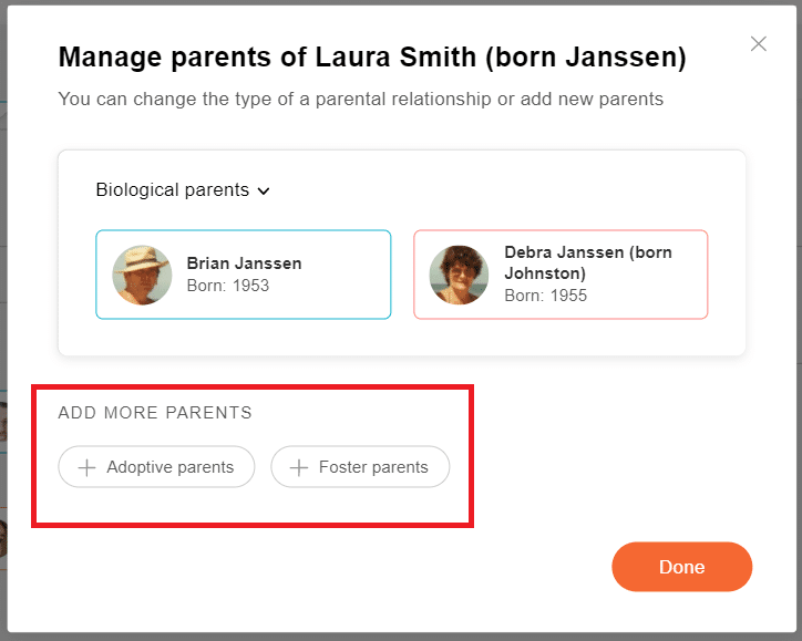 Adding additional parents to the family tree