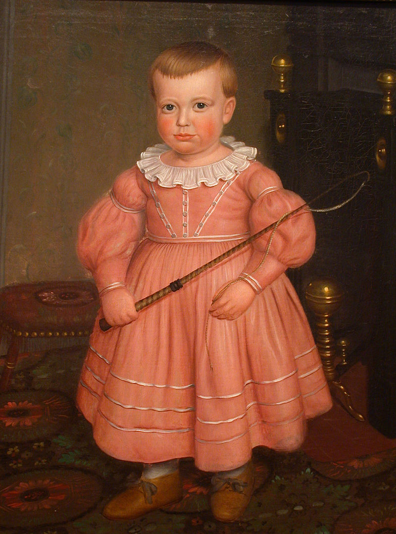 Young boy in pink, American school of painting (about 1840). Boys wore pink in the 19th century.