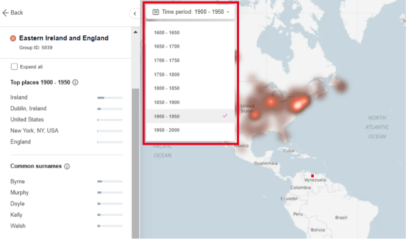 Changing the time period for a Genetic Group’s Top places (click to zoom)