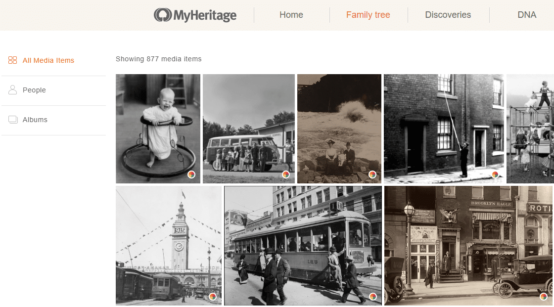Seção “Minhas fotos” no MyHeritage