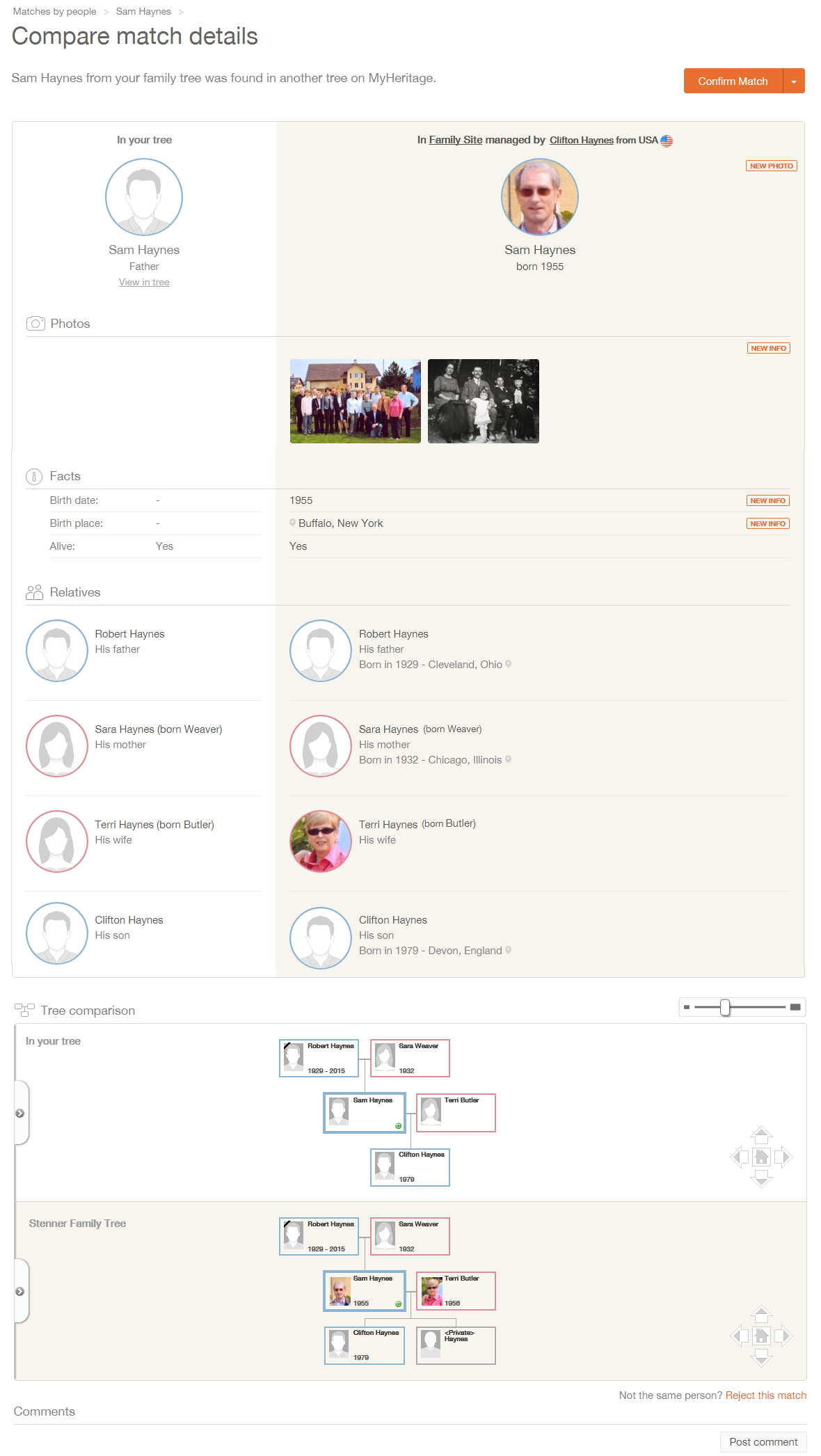 screenshot of "Compare match details" page to review a Smart Match™