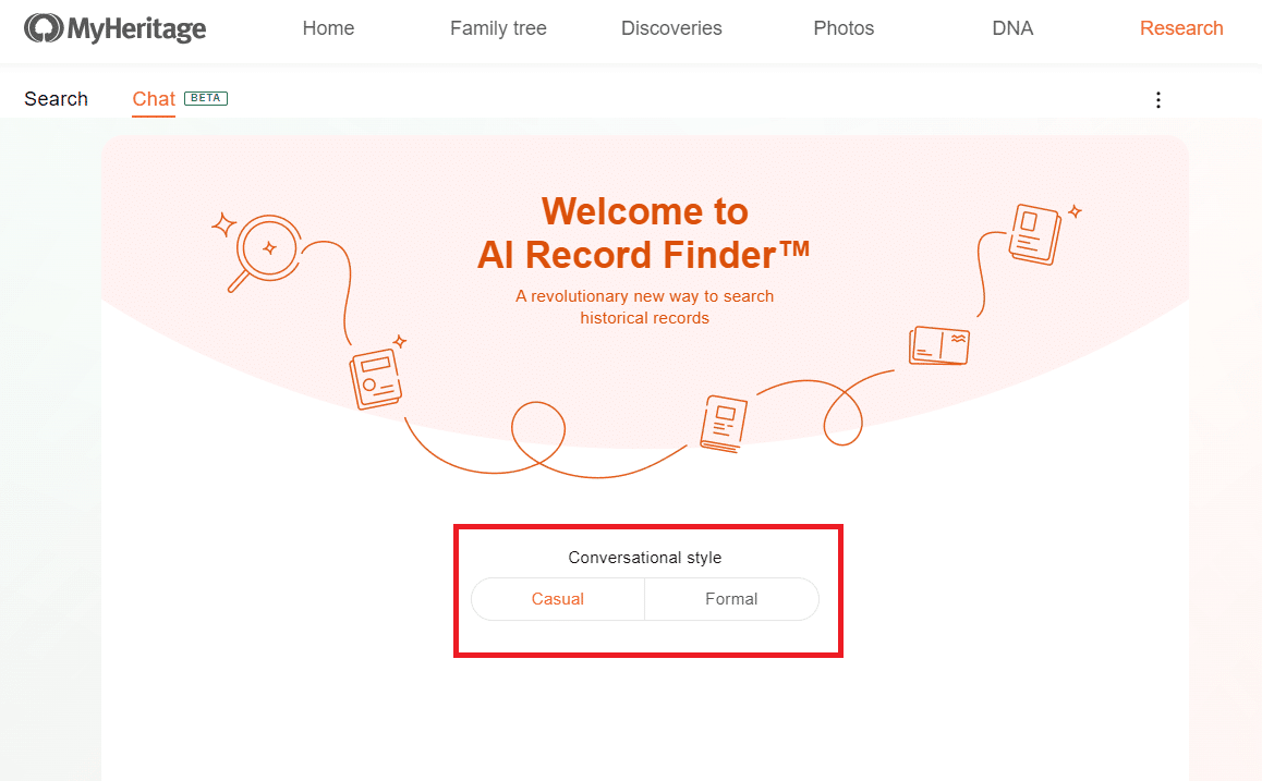 Selecionando um estilo de conversa para o AI Record Finder™