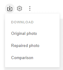 Downloading a repaired photo or a side-by-side (before/after) comparison.