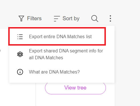 DNA matches exporteren (klik om te vergroten)