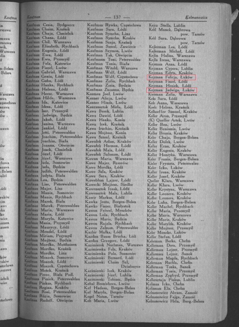 (Registro de sobreviventes judeus; lista de judeus na Polônia 1945, arquivos Arolsen)