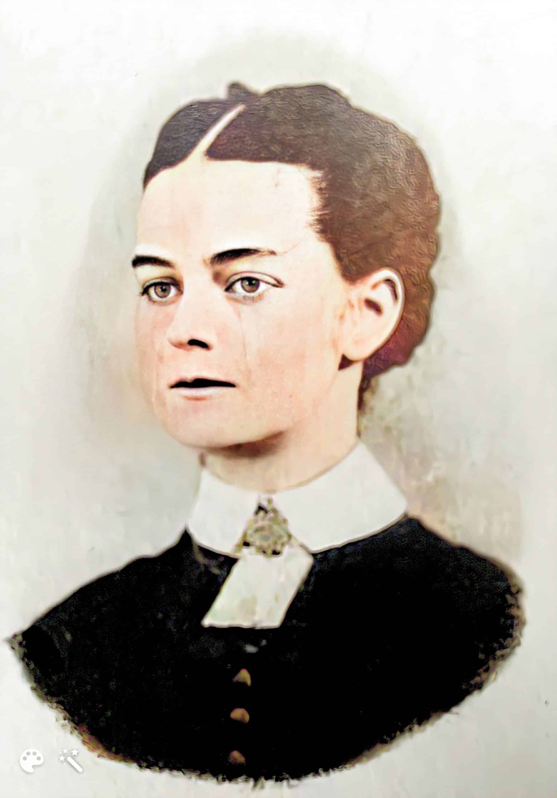 Mary Elizabeth (Spencer) Webb i 1865. Foto forbedret og fargelagt av MyHeritage.