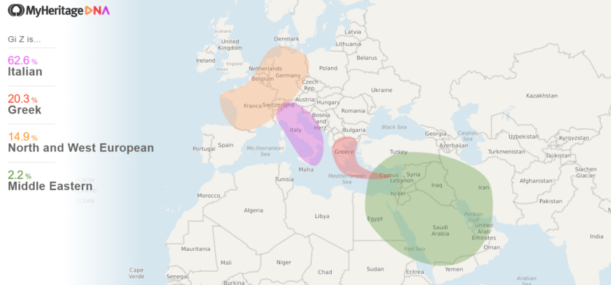 Gianluca’s MyHeritage ethnicity results