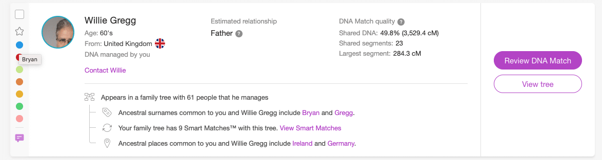 Et mærket DNA-match (klik for at zoome)
