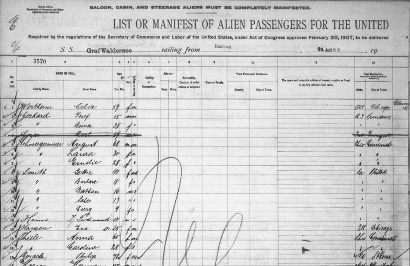 Philadelphia passenger list example, courtesy of MyHeritage.com