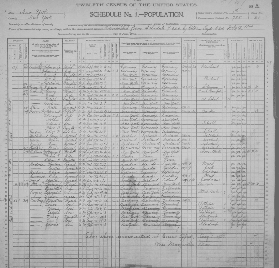 The 1900 census record that lists Edna and George and their daughter Lilian.
