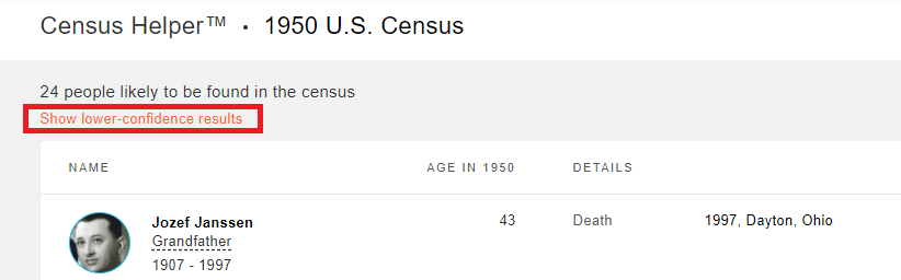 Afficher les résultats à faible niveau de fiabilité dans le Census Helper™ (Cliquez pour agrandir) 