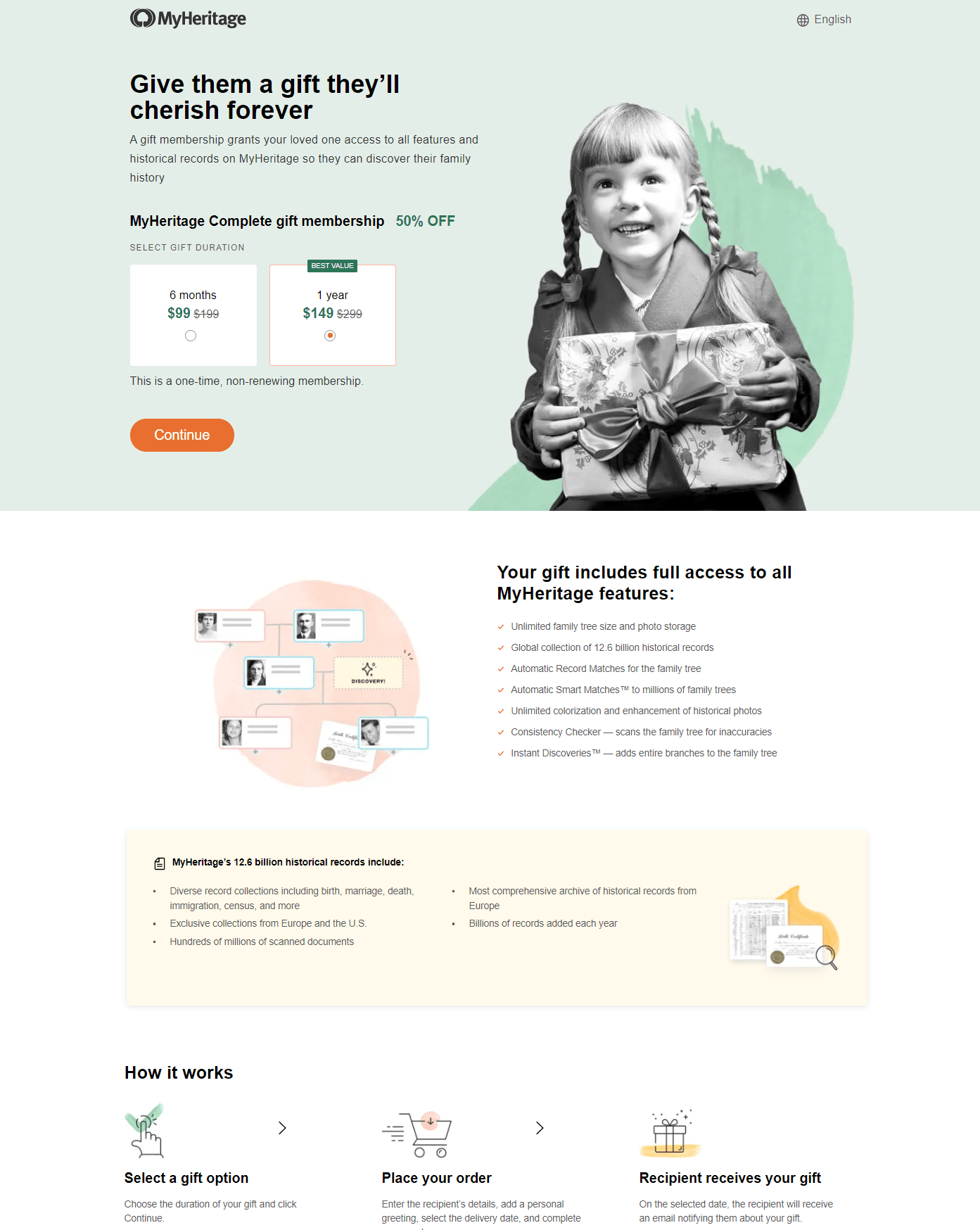 Giving a gift on https://www.myheritage.com/gift