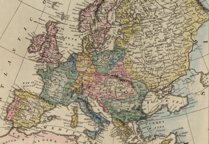 Dette kort viser Europa i 1823, kort tid efter Wienerkongressen. [<a href=