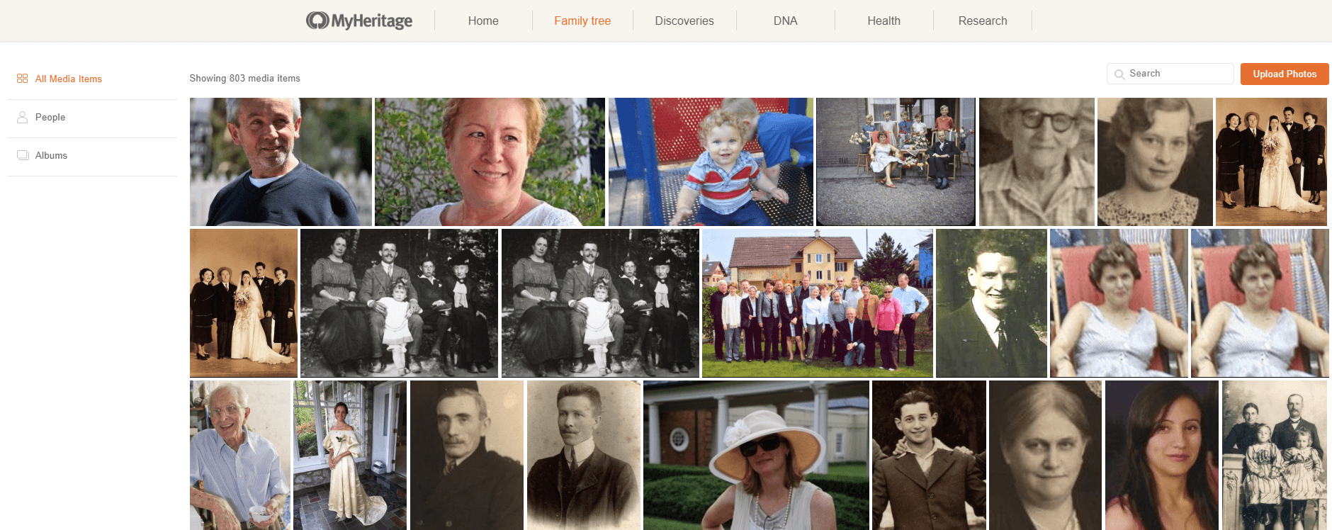 Min billeder-sektion på MyHeritage