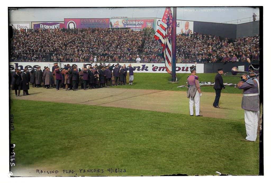 Opening ceremony at Yankee Stadium, 1923. Photo colorized by MyHeritage