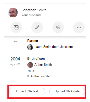 New “Order DNA test” and “Upload DNA data” buttons on the side panel