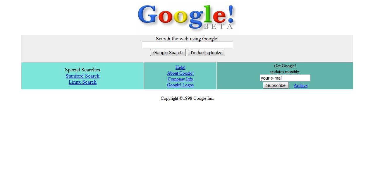An archived, 1990s version of Google