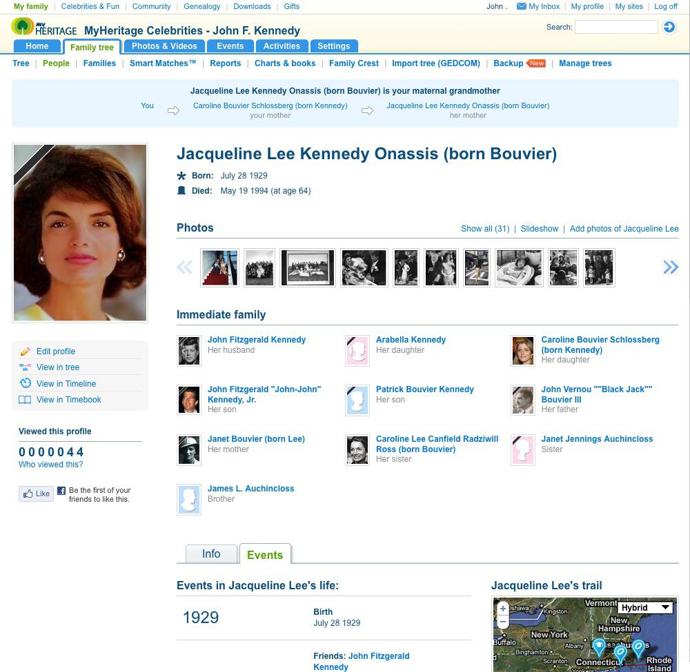 New profile page of Jacqueline Kennedy