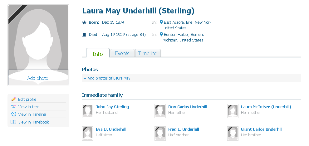 Randy's Family Tree - Profile of Laura May Underhill (click to zoom)