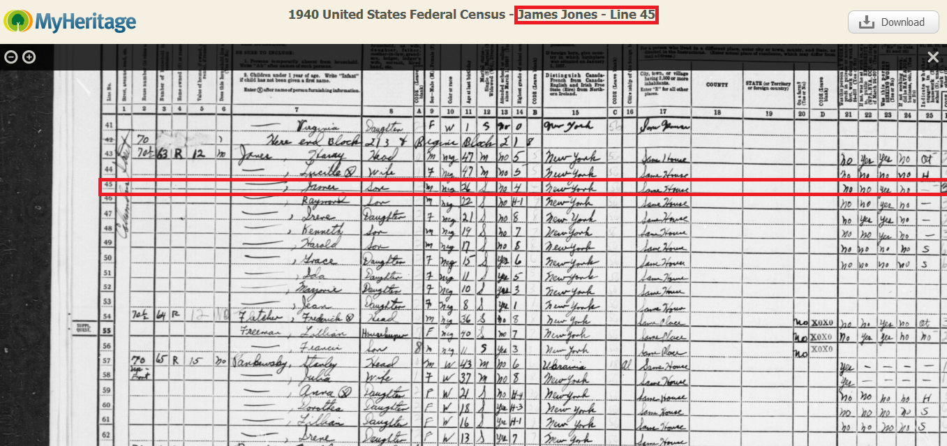 Zooming in on 1940 Census image (click to enlarge image).