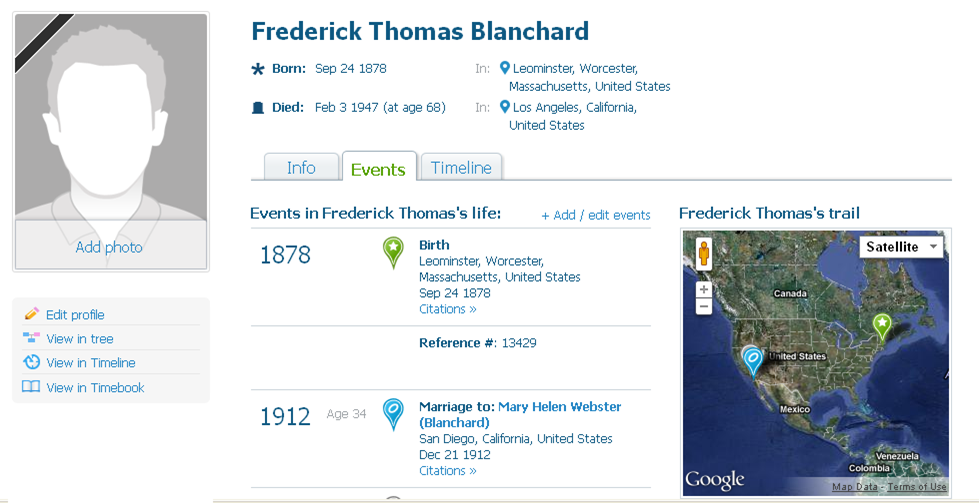 Randy's Family Tree - Profile of Frederick Thomas Blanchard