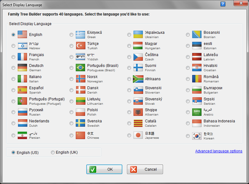 40 languages are now offered on Family Tree Builder 7.0