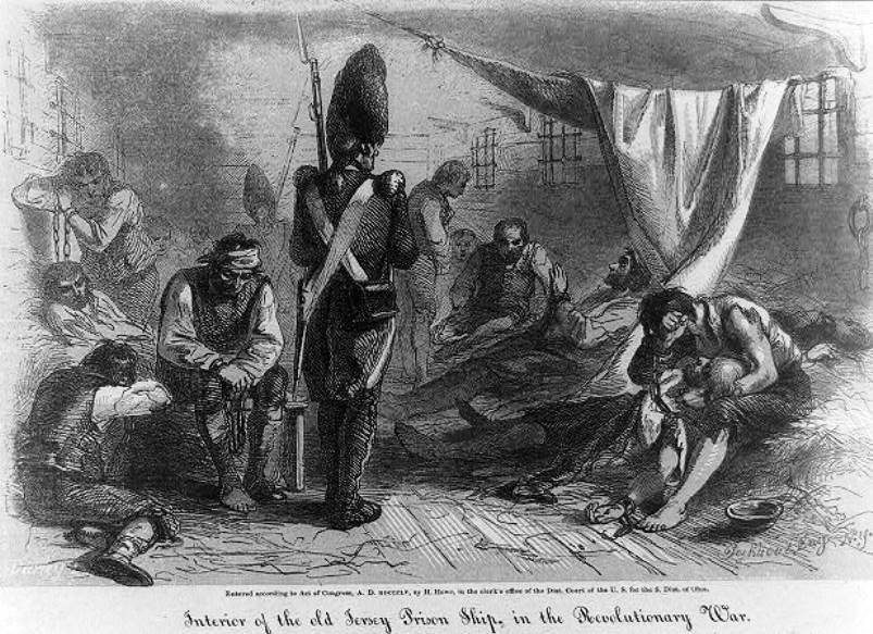 Artist rendering of American prisoners aboard the infamous British prison ship. Jersey. Photo courtesy Library of Congress, http://loc.gov.