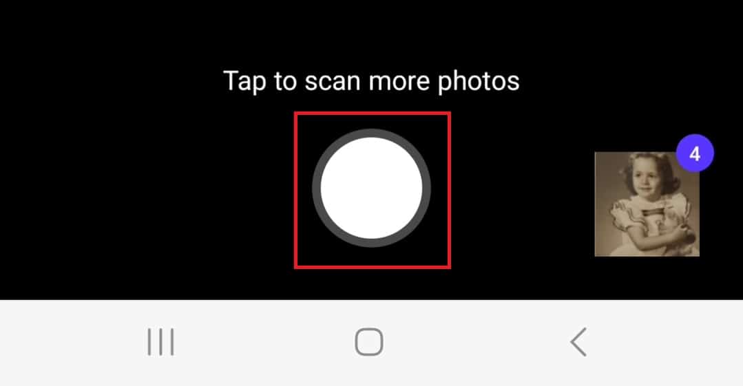 Trykk på den runde knappen for å skanne flere bilder