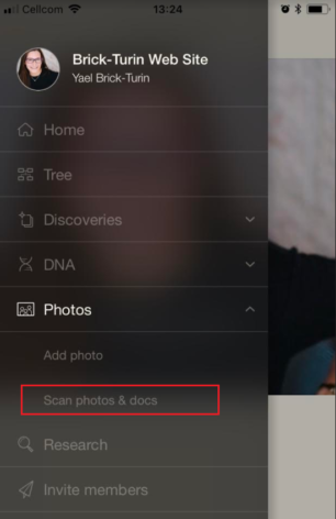 Tap on “Scan photos & docs” under “Photos” in the main menu to open the Scanner