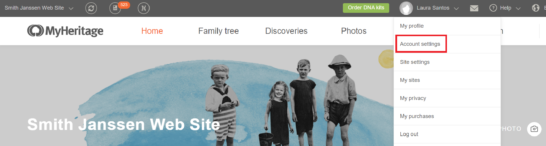  גישה להגדרות החשבון שלך ב-MyHeritage