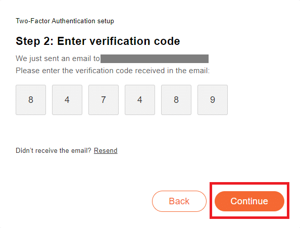 Entering the verification code