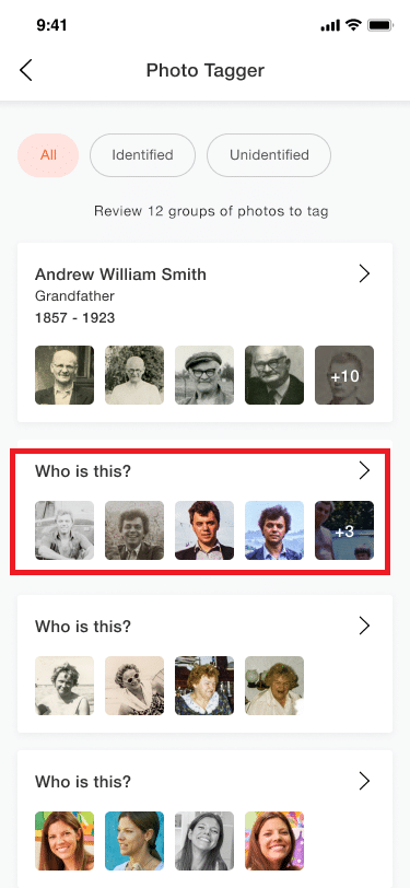 Eine nicht identifizierte Gruppe markieren. Diese finden Sie unter „Wer ist das“?