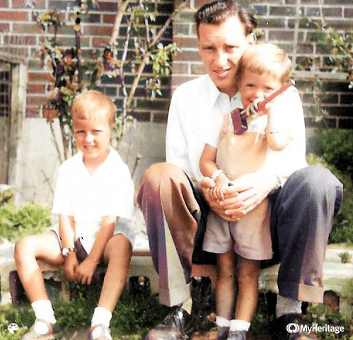 Erik, Alistair, and their father at their home in 1955, Dell Park Ave, Toronto