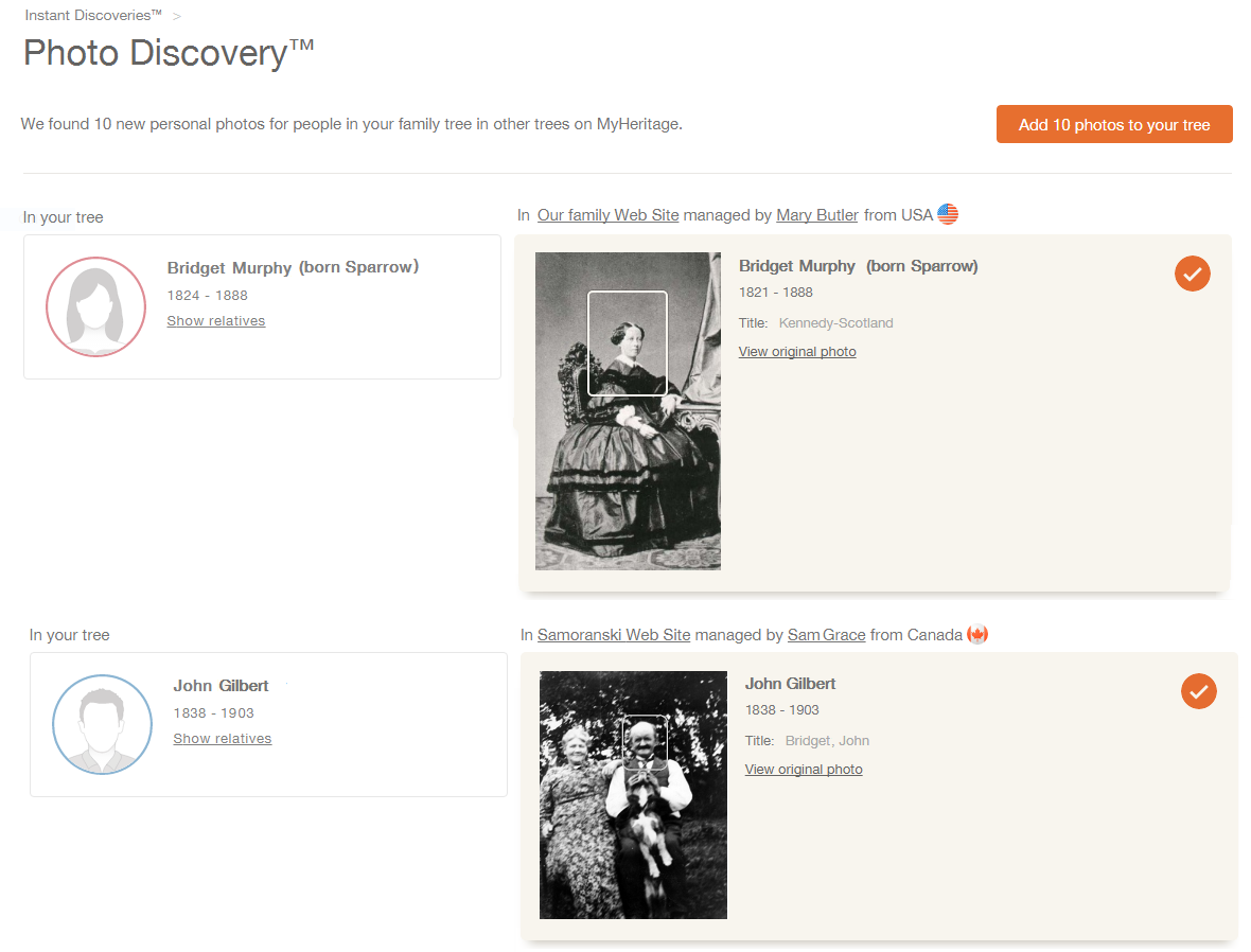 screenshot of "View Discovery" page for Photo Discoveries™